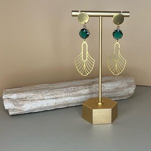 Elegant Art-Deco Inspired Brass Earrings, Gold Statement Earrings, Delicate Dang